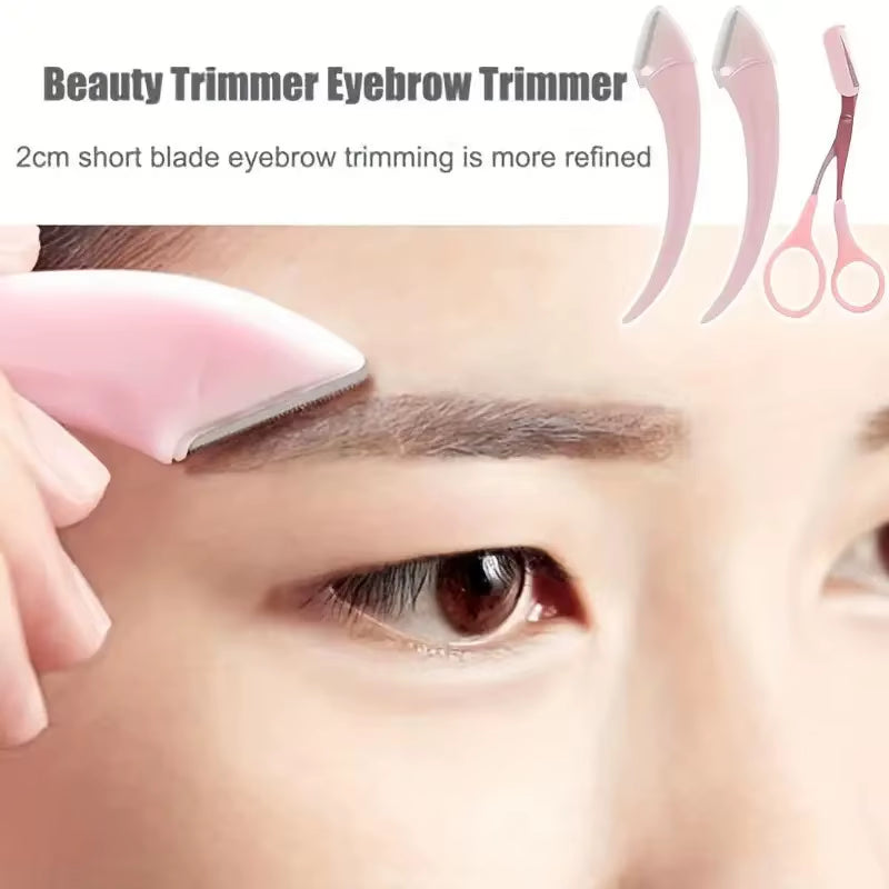 Eyebrow Trimmer Set, Curved Eyebrow Razor, Eyebrow Scissors with Comb, Convenient Easy Beauty Tools for Beginners