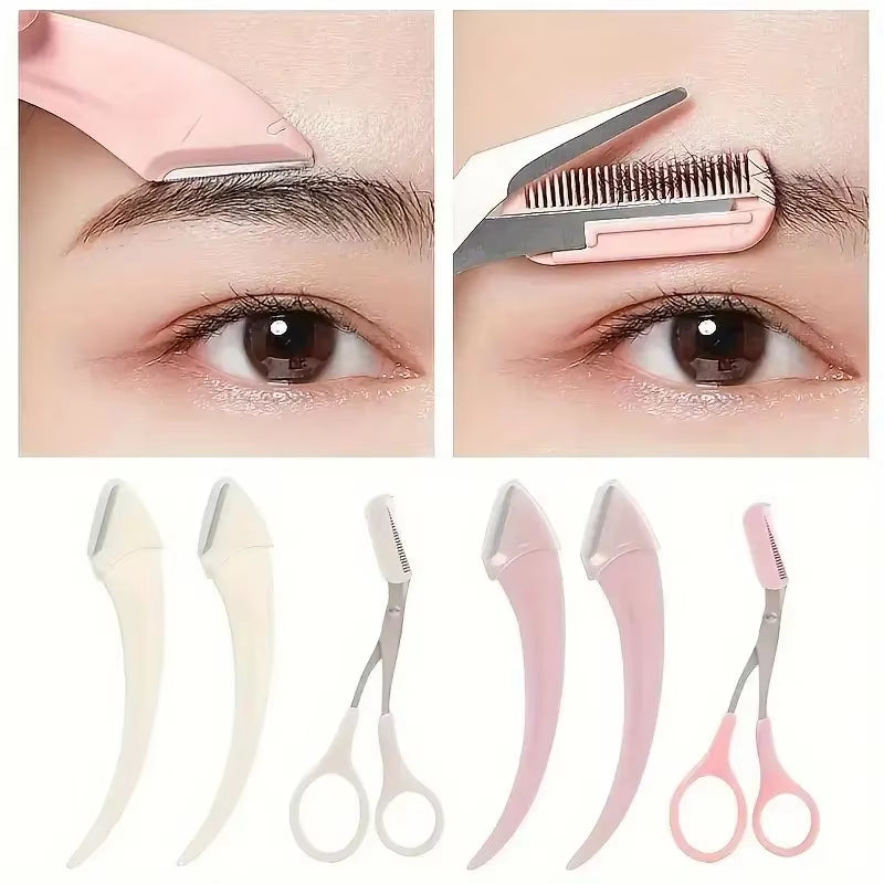 Eyebrow Trimmer Set, Curved Eyebrow Razor, Eyebrow Scissors with Comb, Convenient Easy Beauty Tools for Beginners