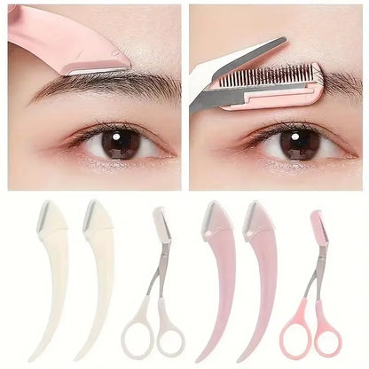 Eyebrow Trimmer Set, Curved Eyebrow Razor, Eyebrow Scissors with Comb, Convenient Easy Beauty Tools for Beginners