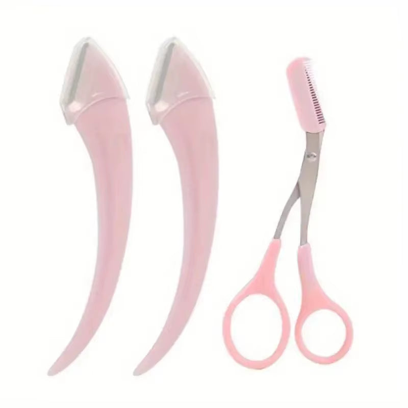 Eyebrow Trimmer Set, Curved Eyebrow Razor, Eyebrow Scissors with Comb, Convenient Easy Beauty Tools for Beginners